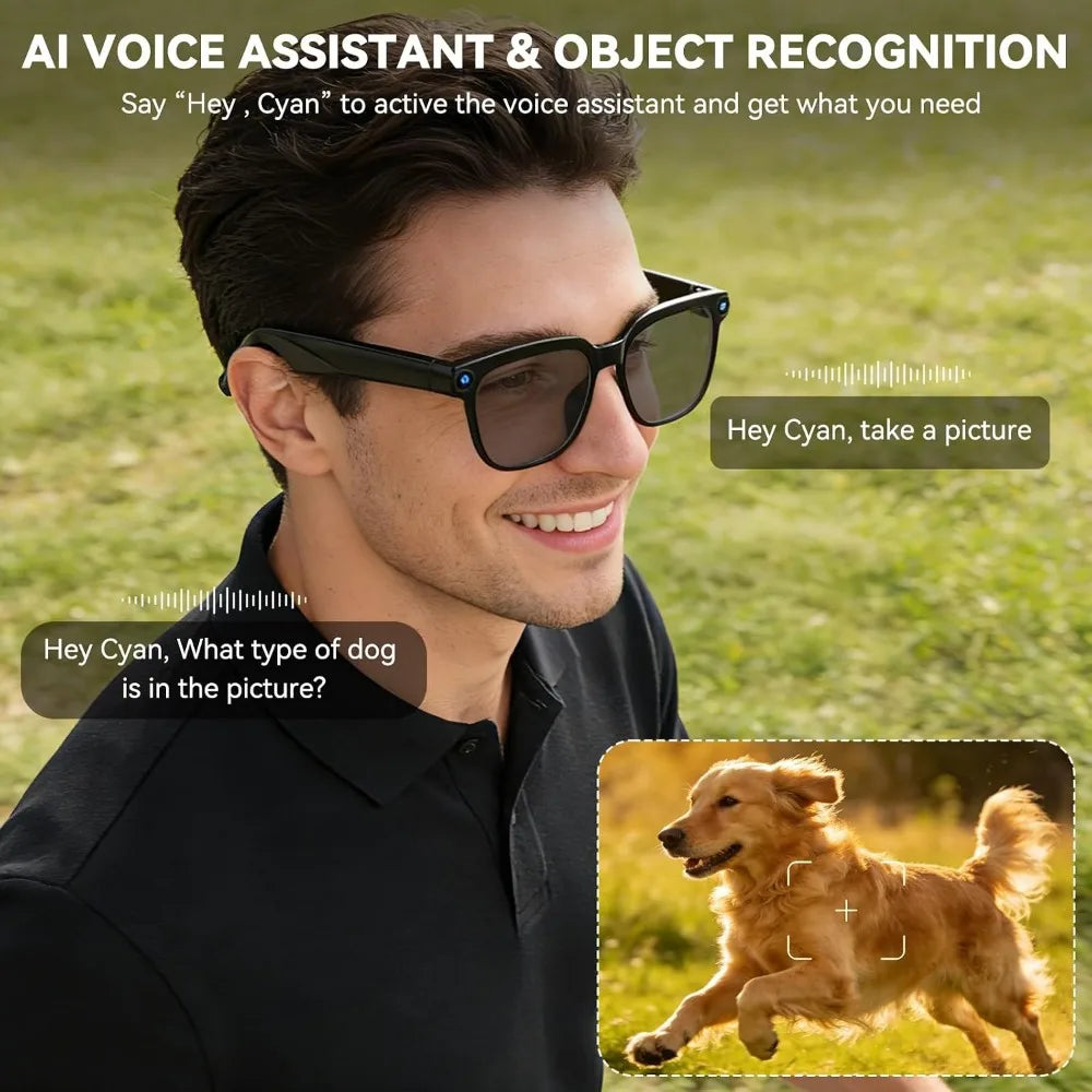 8MP Camera Glasses, 1080P Video, Real-Time Translation, Voice Assistant, Object Recognition, Bluetooth, Unisex