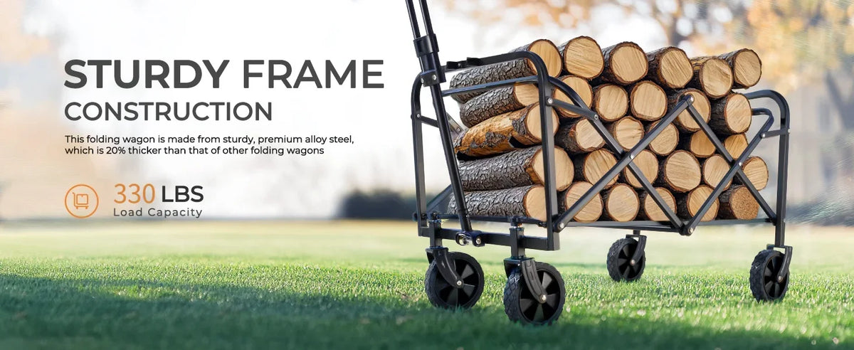 [Heavy Duty] Folding Wagon Cart | Heavy Duty | 360°All Terrain Wheels, Side Pockets, Large Capacity Collapsible | For Camping,