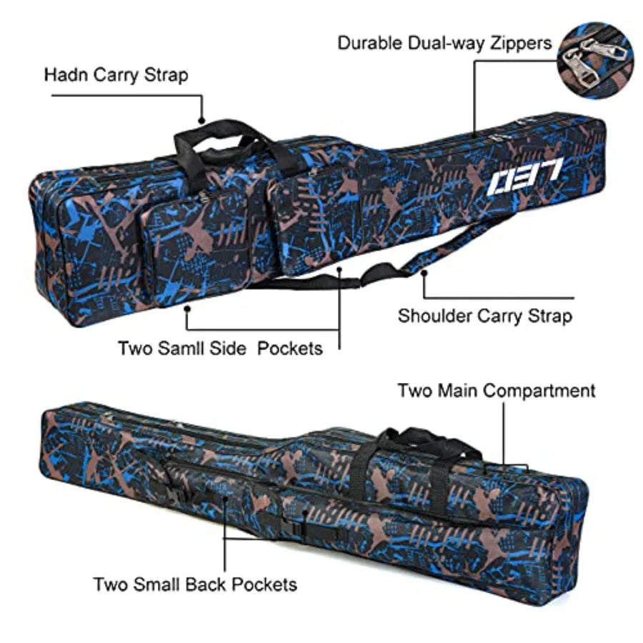 Fishing Tackle Storage Bag 130cm/4.27ft Portable Fishing Rod Reel Organizer Fishing Pole Gear Tool Cases Carrier Two Layer Dura
