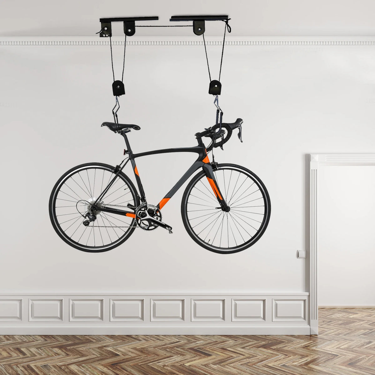 Bike Hoist for Garage Ceiling Mount Pulley System Bike Storage Set Of Bike Hangers for Garage Storage