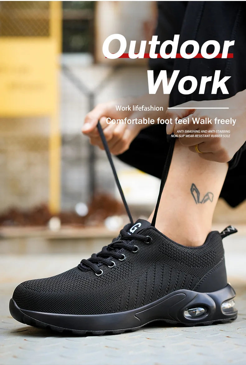 Fashion Men's Work Sneakers Mesh Breathable Safety Shoes Men Steel Toe Work Shoe Anti-smashing