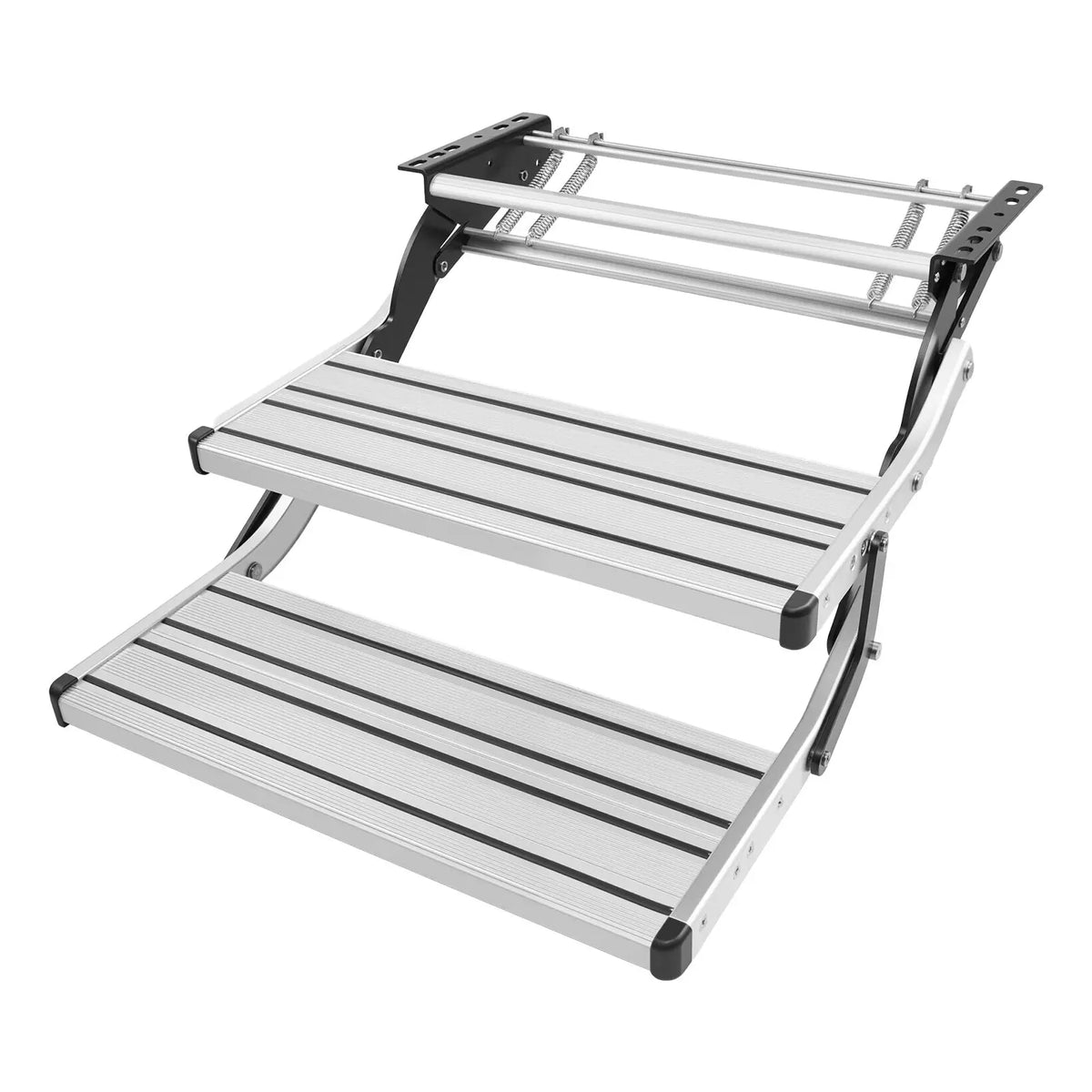 RV Steps, 2-Step, 440 lbs Load Capacity, Manual Retractable RV Stairs, Telescopic Folding Aluminum Alloy Camper Steps, Steel Frame Non-Slip Entry Stairs for Camper Van Motorhome Travel Trailer