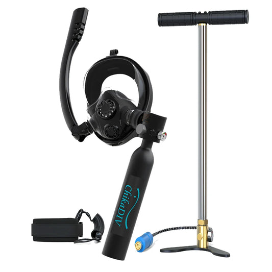 Mini Scuba Tank with Full Face Mask,0.5L Lung Tank Sub Mask Combo -6-10 Mins Underwater Breathing System, Portable Scuba Gear