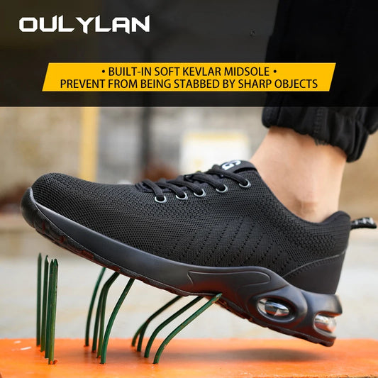 Fashion Men's Work Sneakers Mesh Breathable Safety Shoes Men Steel Toe Work Shoe Anti-smashing