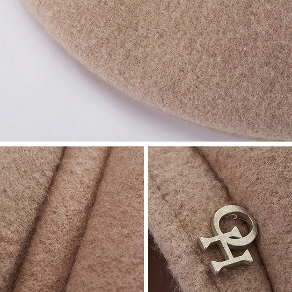 OhSunny Beret 100% Wool Female Winter Hat Retro Tour Caps Warm Solid Color for Elegant Lady New Fashion Gifts