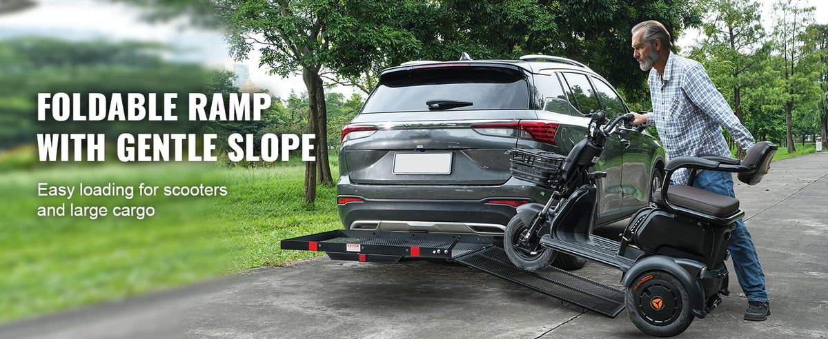 SucceBuy Hitch Mount Cargo Carrier Hitch Cargo Rack with Folding Ramp 500LBS Mobility Scooter Carrier Fit 2" Hitch Receiver