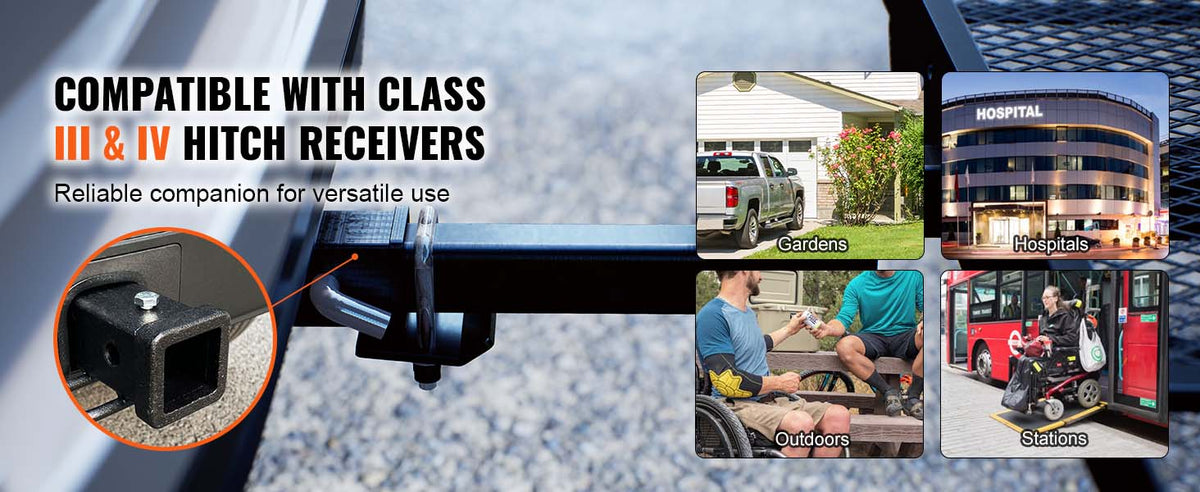 SucceBuy Hitch Mount Cargo Carrier Hitch Cargo Rack with Folding Ramp 500LBS Mobility Scooter Carrier Fit 2" Hitch Receiver