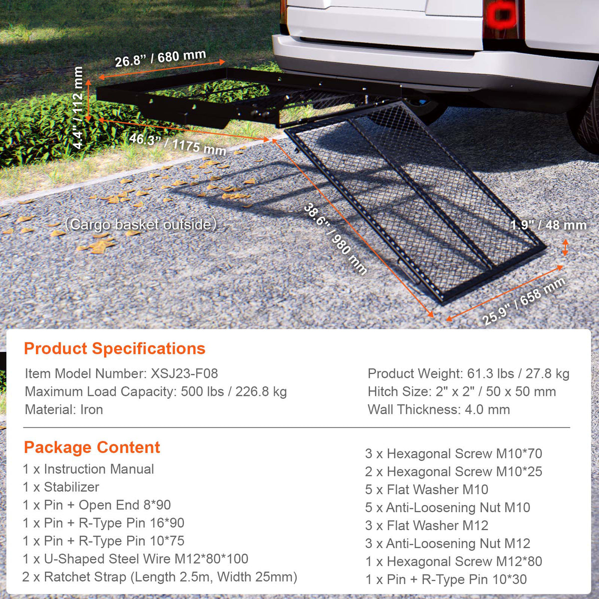 SucceBuy Hitch Mount Cargo Carrier Hitch Cargo Rack with Folding Ramp 500LBS Mobility Scooter Carrier Fit 2" Hitch Receiver