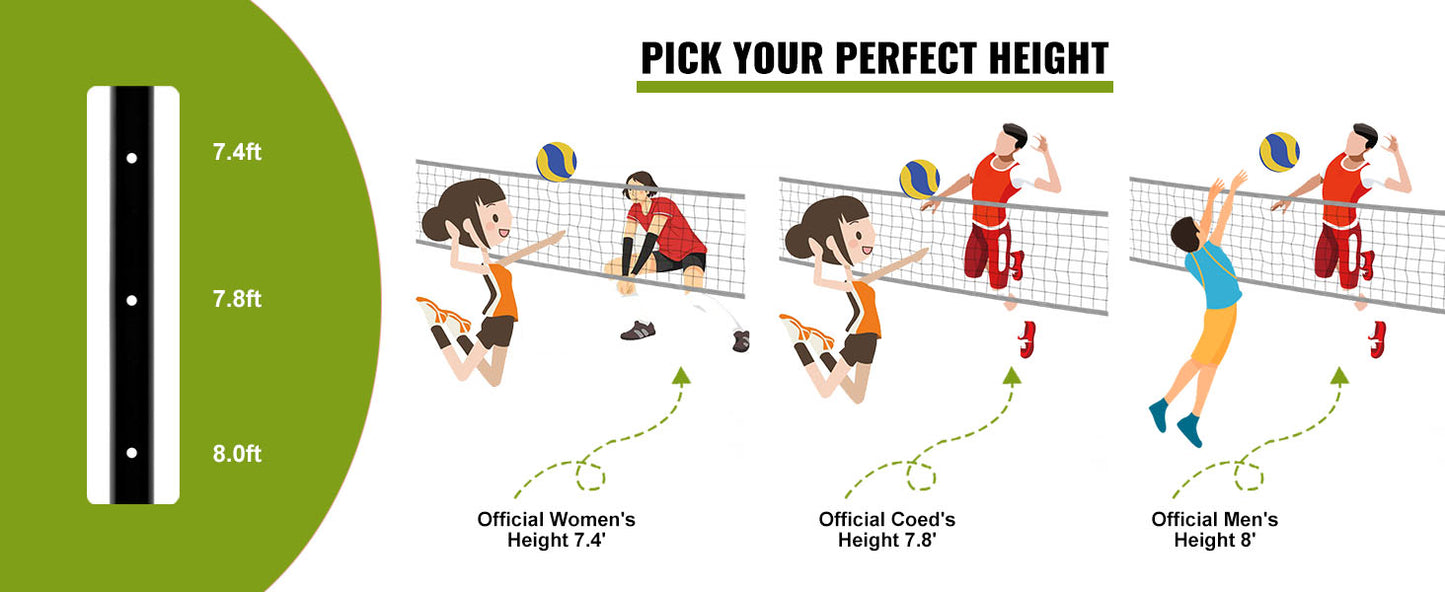 1.25-1.75inch poles, Outdoor Volleyball Net System Adjustable Height Aluminum Poles Volleyball Set with Pump Carrying Bag